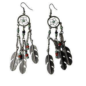 Boho Dreamcatcher Feather Earrings Beaded Handmade Dangle Earrings u Tribal Jewe